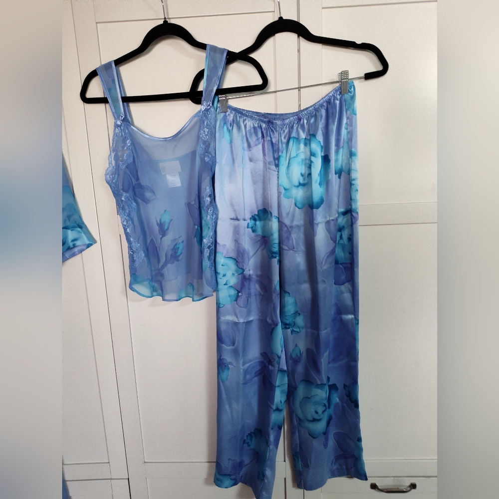 California Dynasty Vtg 1990's Blue & purple satin pajama set Sz S Sexy New Tags